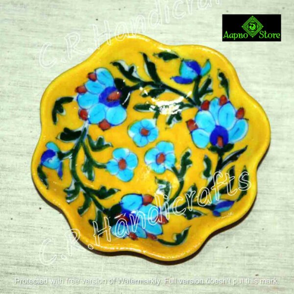 0132CRH- JAIPUR BLUE POTTERY MELON SHAPE PLATE