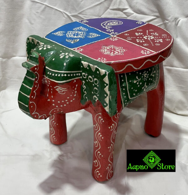 0251CRH- 8" WOOODEN ELEPHANT SHAPE TABLE MULTI COLOUR