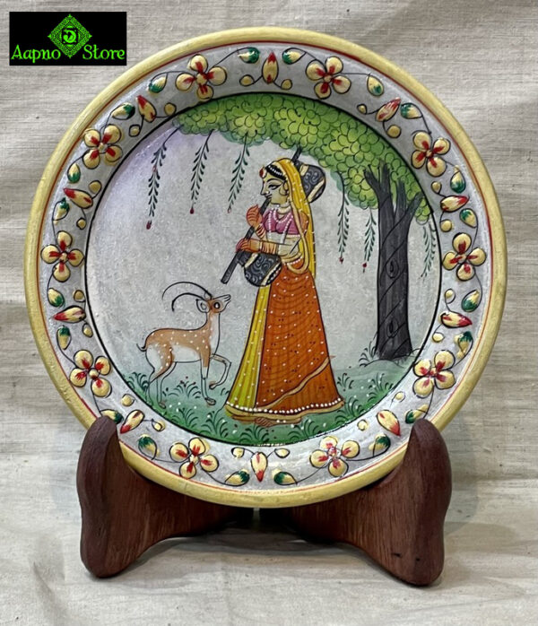 0002CRH- 6"  MARBLE HAND PAINTING ON ROUND PLATE WITH STAND