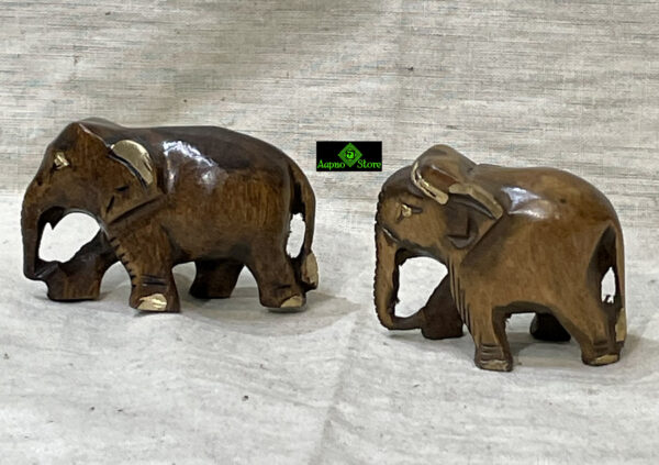 0204CRH- WOODEN ELEPHANT PLAIN ANTIQUE LOOK ( SET OF 2 )