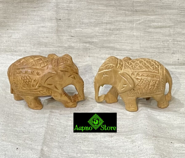 0205CRH- WOODEN ELEPHANT CARVING ( SET OF 2 )